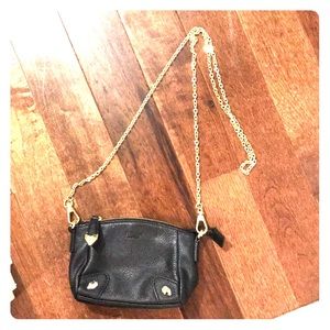 PERLINA Black Leather Pouch On Removable Chain